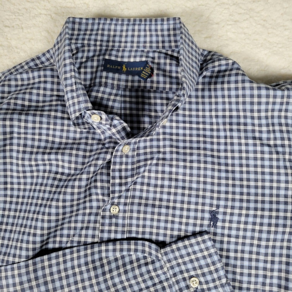 Ralph Lauren Mens Blue Gingham Cotton Button Down Shirt 710733952001 Big Tall‎